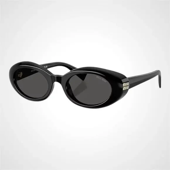 New MIU MIU Sunglasses Black Oval Womens Reverie Gold Grey Lens - Picture 1 of 6